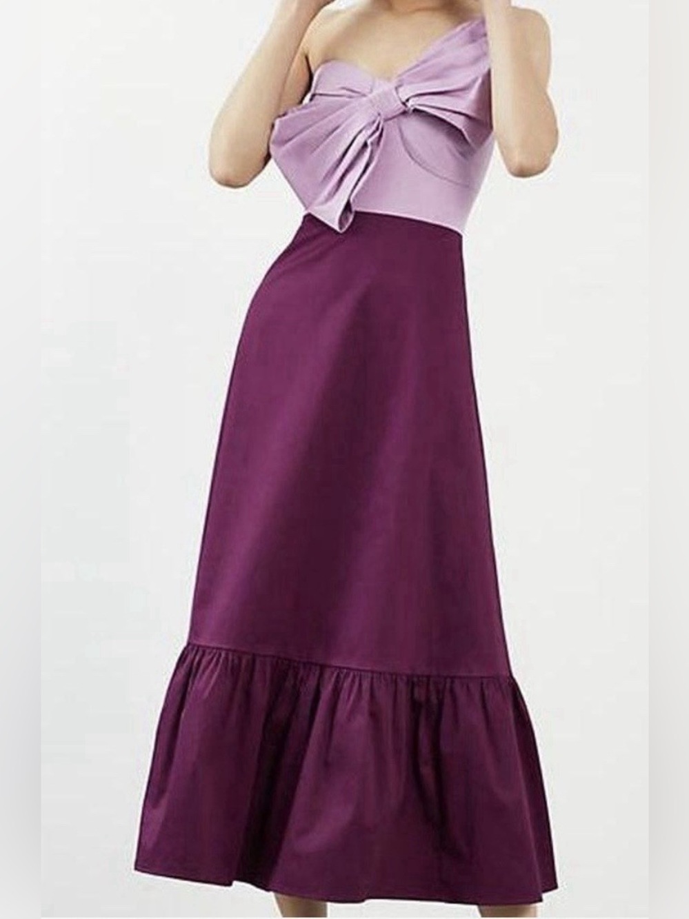 Hutch Strapless Two-Tone Bow Maxi Dress Size 4 Purple Colorblock